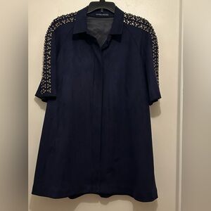 Rohit Gandhi + Rahul Khanna Elegant Navy Dress/ Blazer with Beaded Sleeves